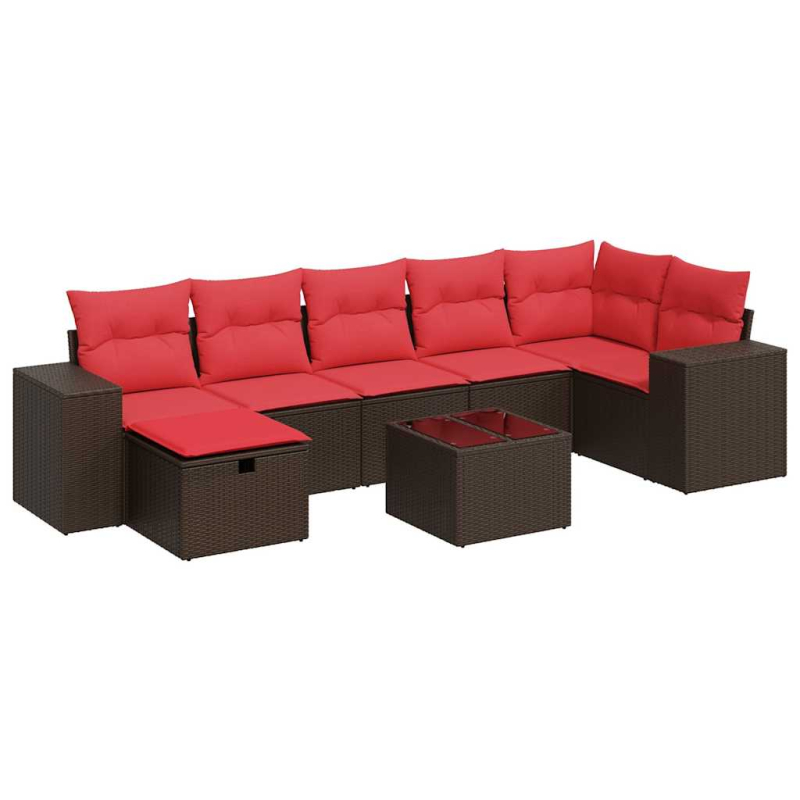 8-tlg. Garten-Sofagarnitur mit Kissen Braun Poly Rattan