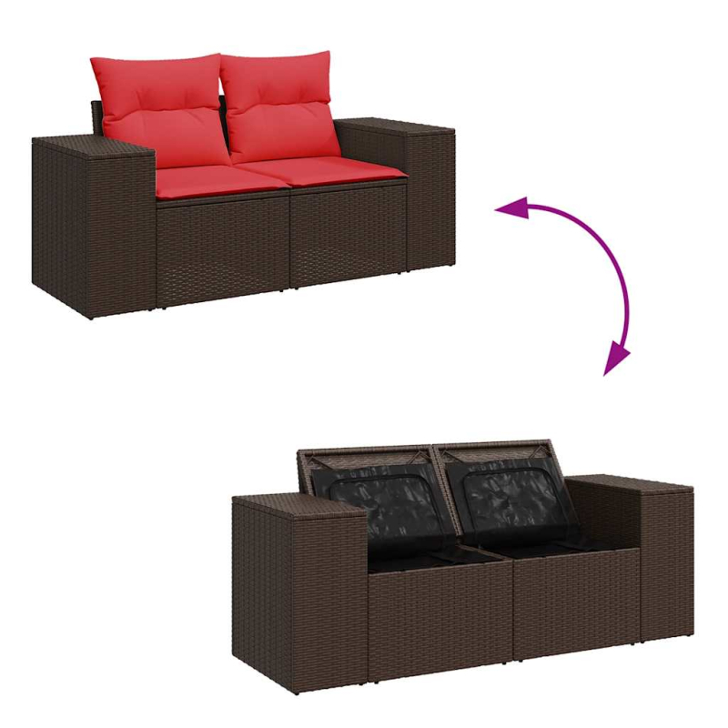 8-tlg. Garten-Sofagarnitur mit Kissen Braun Poly Rattan
