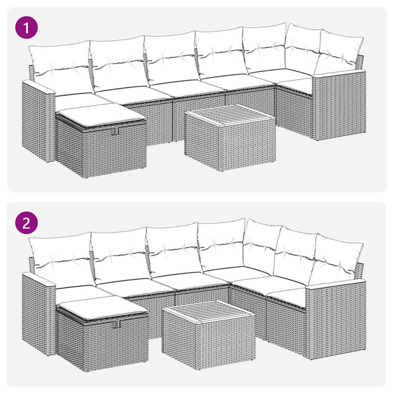 8-tlg. Garten-Sofagarnitur mit Kissen Grau Poly Rattan