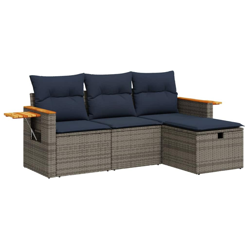 4-tlg. Garten-Sofagarnitur mit Kissen Grau Poly Rattan