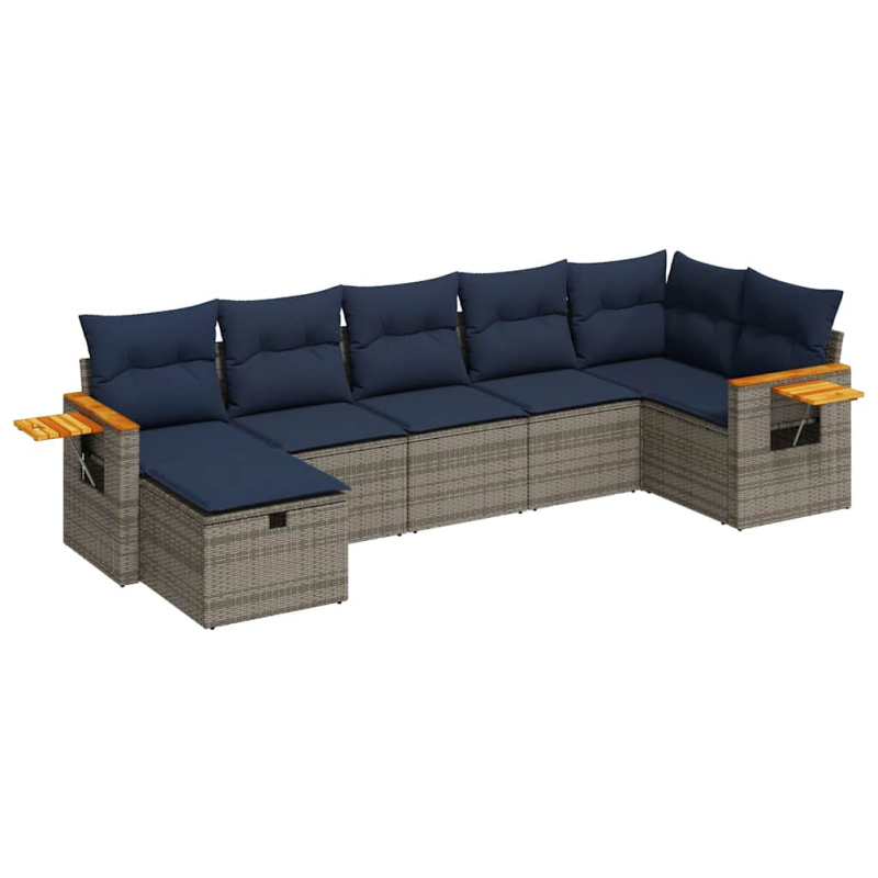7-tlg. Garten-Sofagarnitur mit Kissen Grau Poly Rattan