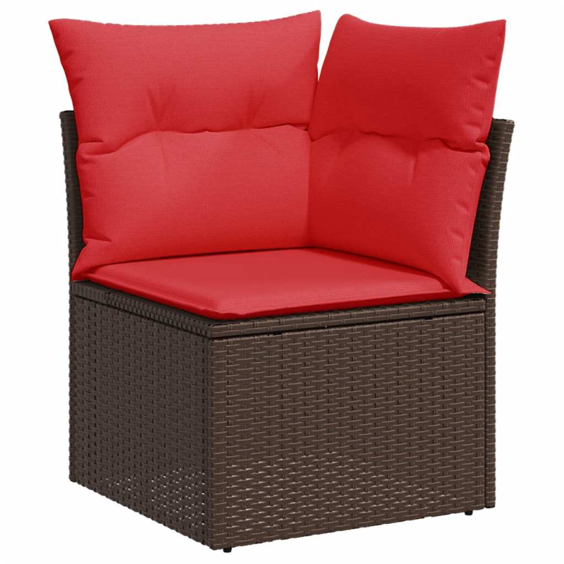 7-tlg. Garten-Sofagarnitur mit Kissen Braun Poly Rattan Akazie