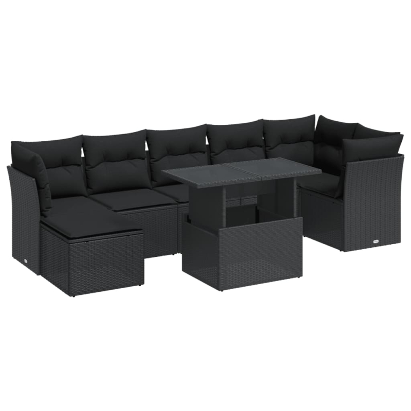 8-tlg. Garten-Sofagarnitur mit Kissen Schwarz Poly Rattan