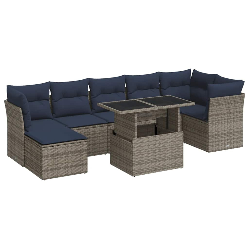 7-tlg. Garten-Sofagarnitur mit Kissen Grau Poly Rattan Akazie