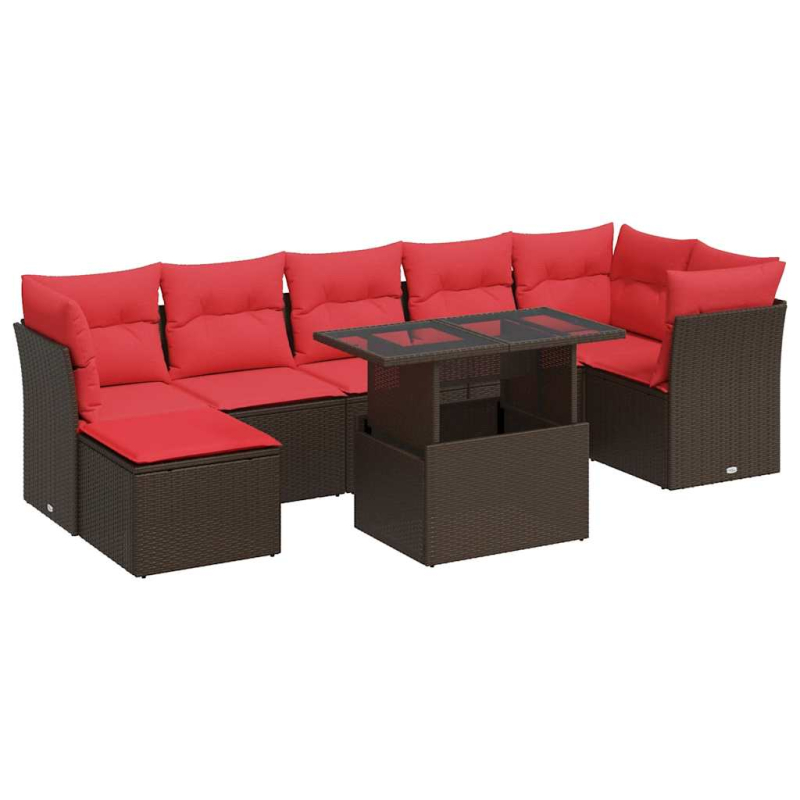 7-tlg. Garten-Sofagarnitur mit Kissen Braun Poly Rattan Akazie
