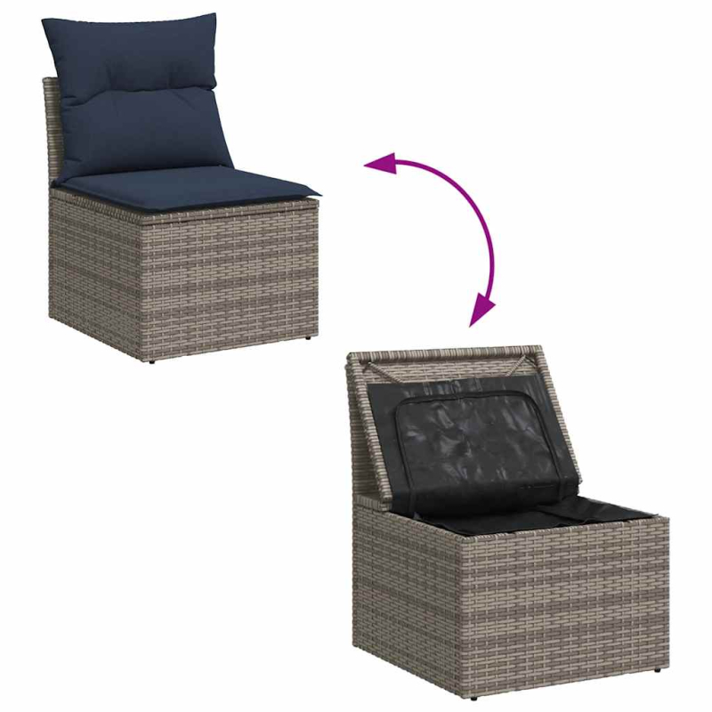 10-tlg. Garten-Sofagarnitur mit Kissen Grau Poly Rattan Akazie