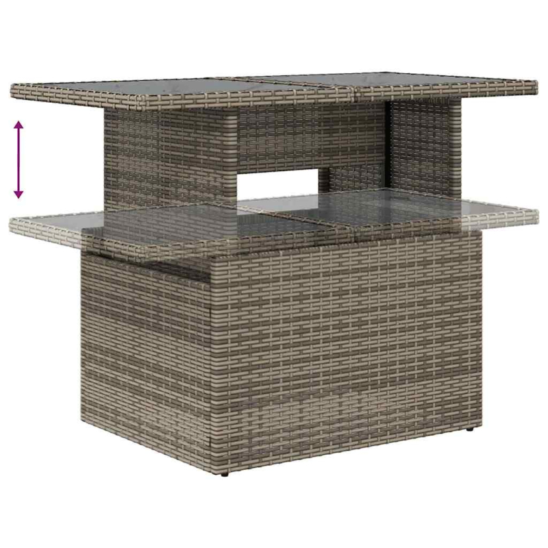 10-tlg. Garten-Sofagarnitur mit Kissen Grau Poly Rattan Akazie