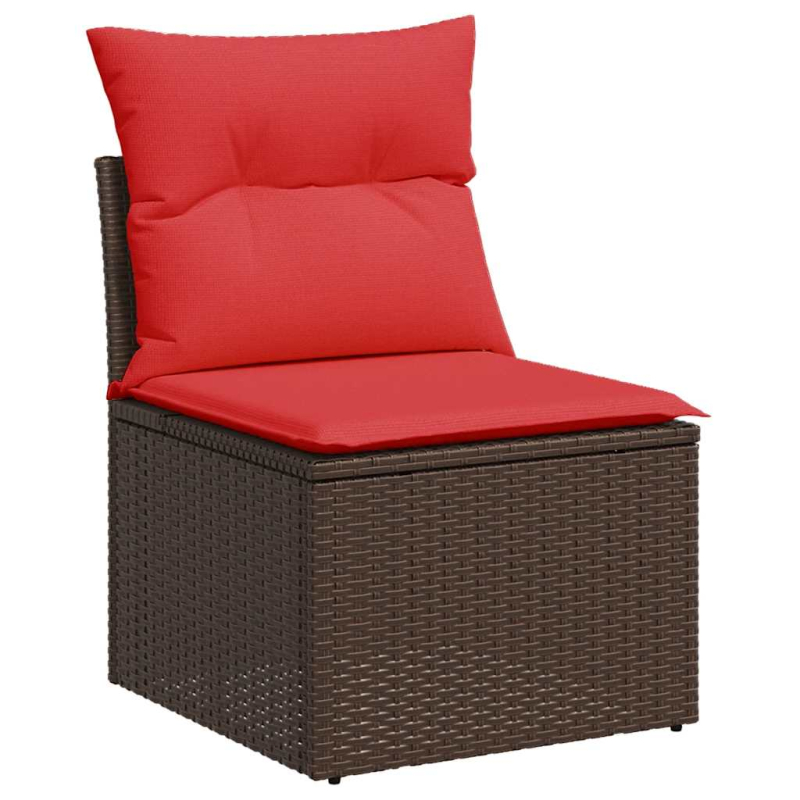 10-tlg. Garten-Sofagarnitur mit Kissen Braun Poly Rattan Akazie