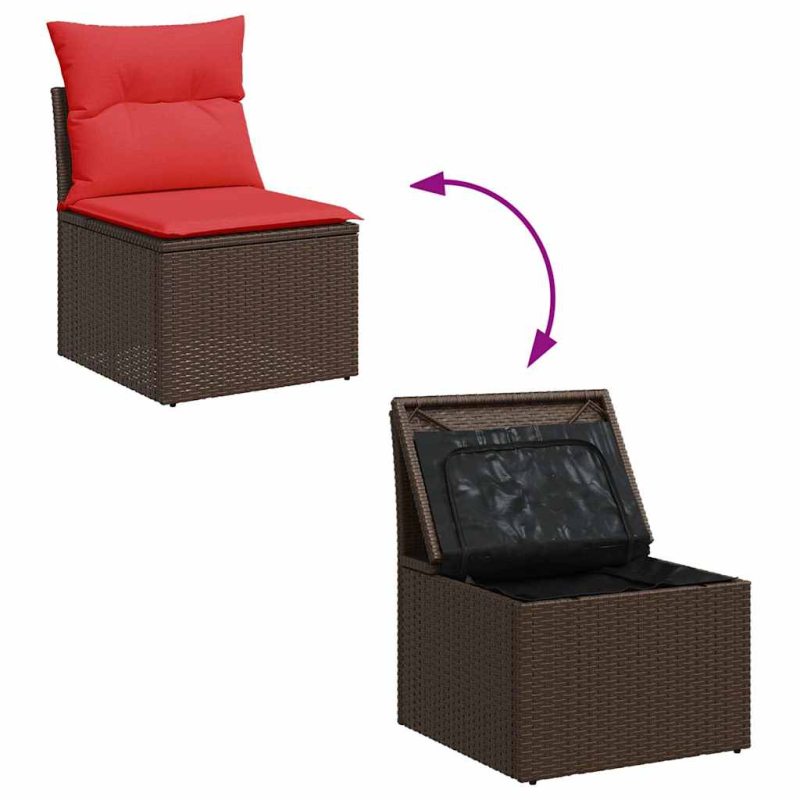 10-tlg. Garten-Sofagarnitur mit Kissen Braun Poly Rattan Akazie