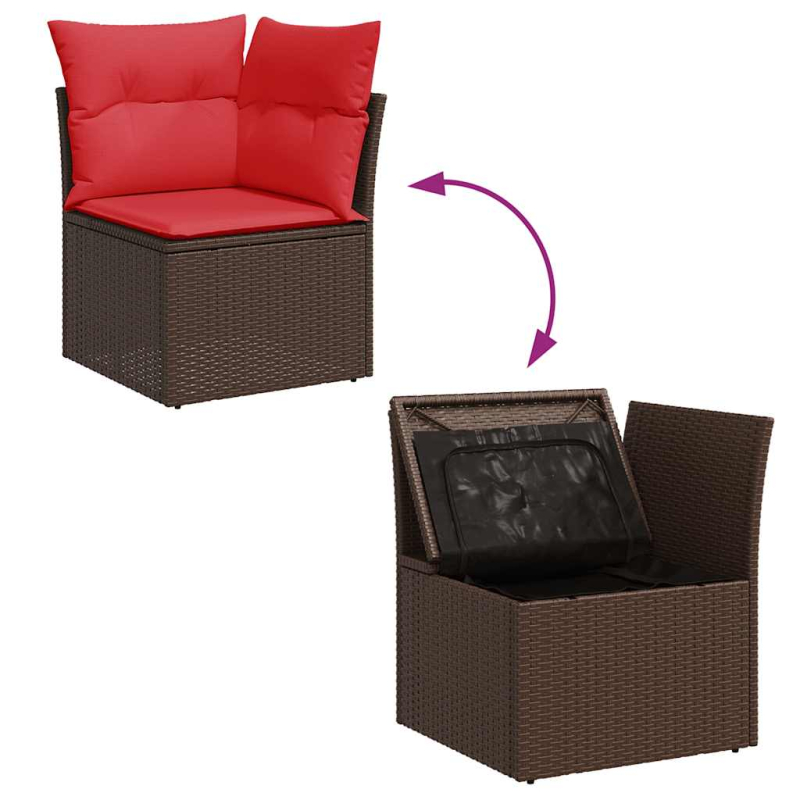10-tlg. Garten-Sofagarnitur mit Kissen Braun Poly Rattan Akazie