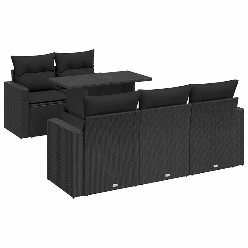 6-tlg. Garten-Sofagarnitur mit Kissen Schwarz Poly Rattan