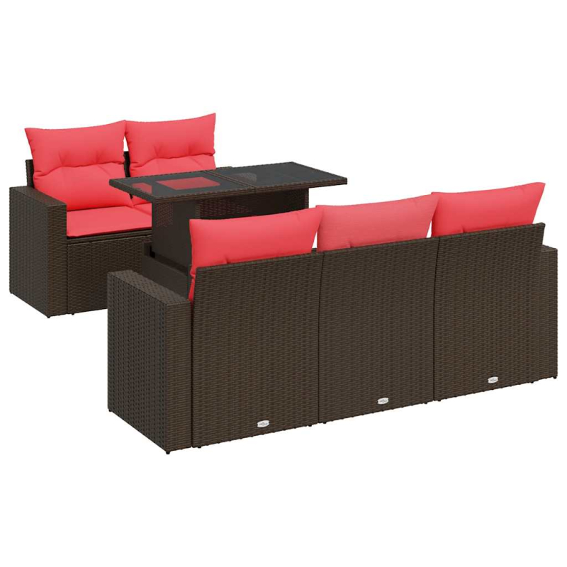 6-tlg. Garten-Sofagarnitur mit Kissen Braun Poly Rattan Akazie