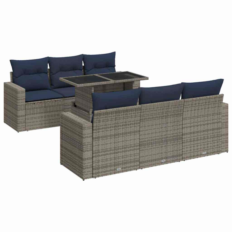 7-tlg. Garten-Sofagarnitur mit Kissen Grau Poly Rattan Akazie