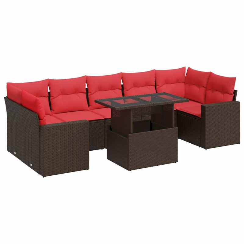 8-tlg. Garten-Sofagarnitur mit Kissen Braun Poly Rattan Akazie
