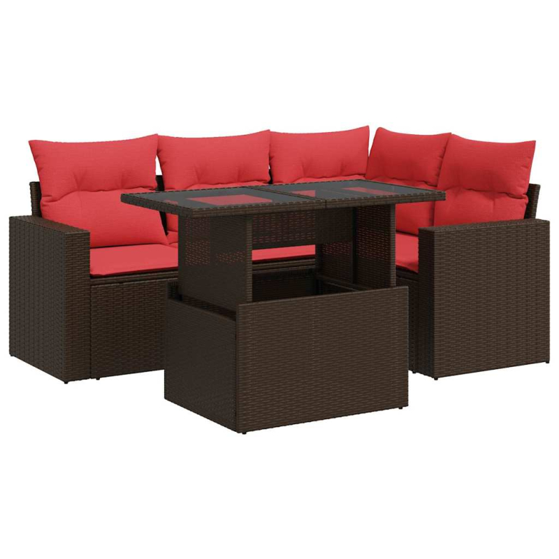 5-tlg. Garten-Sofagarnitur mit Kissen Braun Poly Rattan Akazie