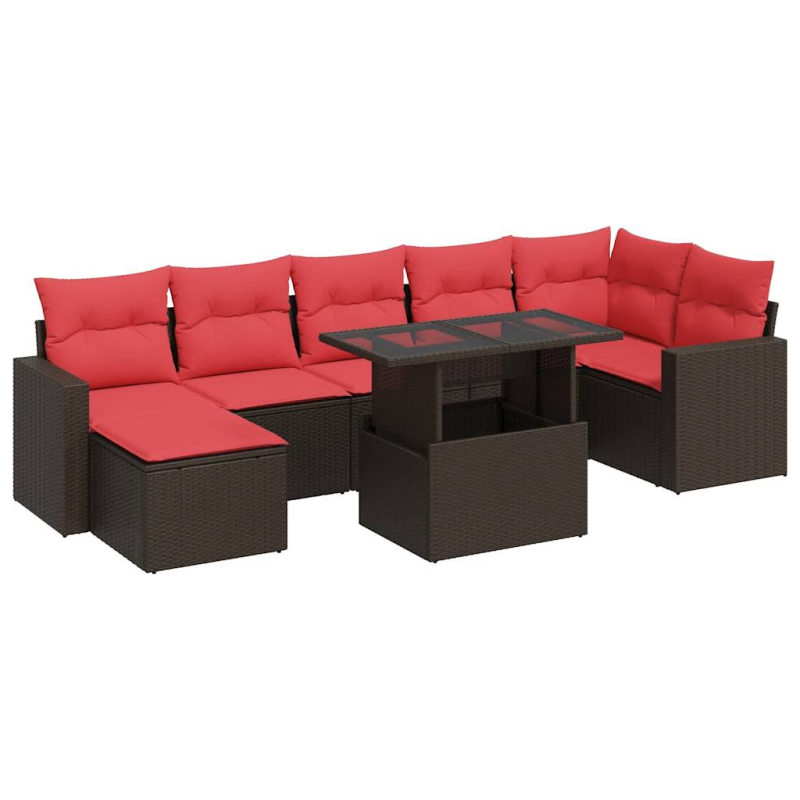 7-tlg. Garten-Sofagarnitur mit Kissen Braun Poly Rattan Akazie