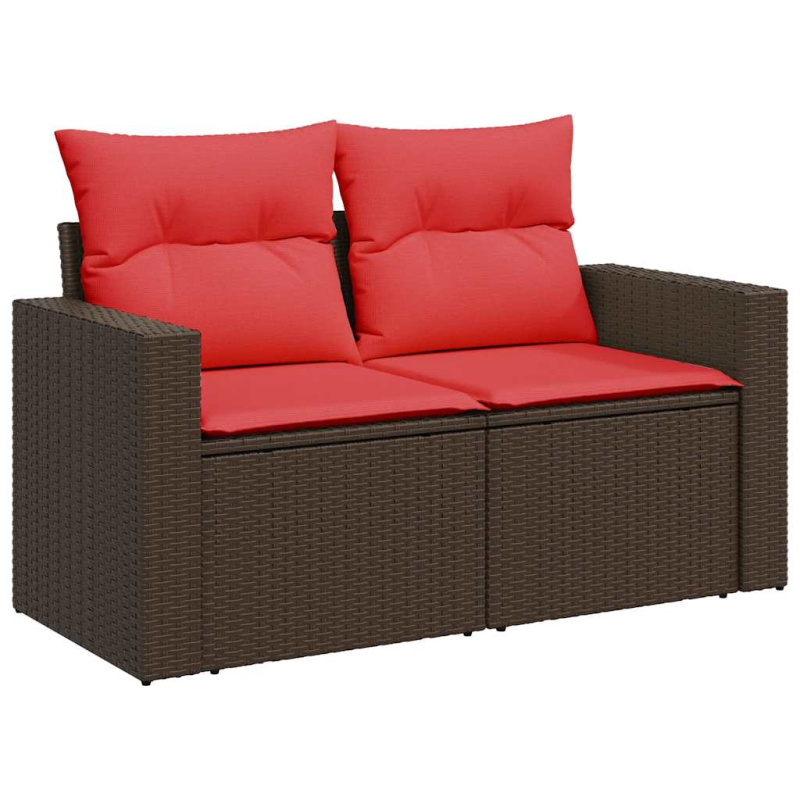 9-tlg. Garten-Sofagarnitur mit Kissen Braun Poly Rattan Akazie