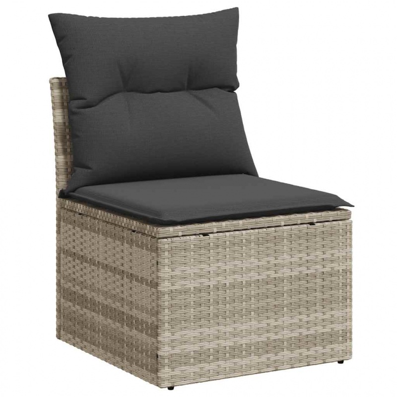 10-tlg. Garten-Sofagarnitur mit Kissen Hellgrau Poly Rattan