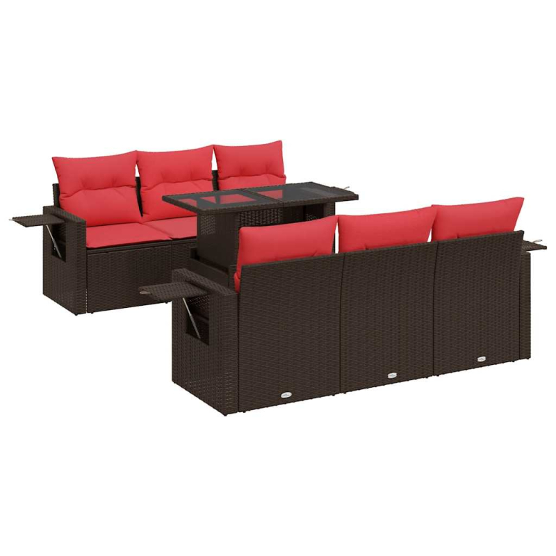 7-tlg. Garten-Sofagarnitur mit Kissen Grau Poly Rattan Akazie