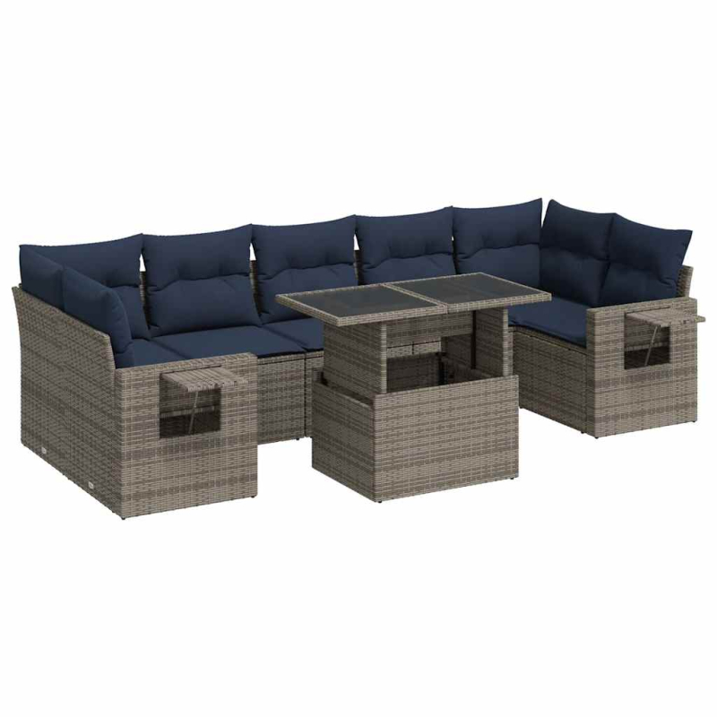 8-tlg. Garten-Sofagarnitur mit Kissen Schwarz Poly Rattan