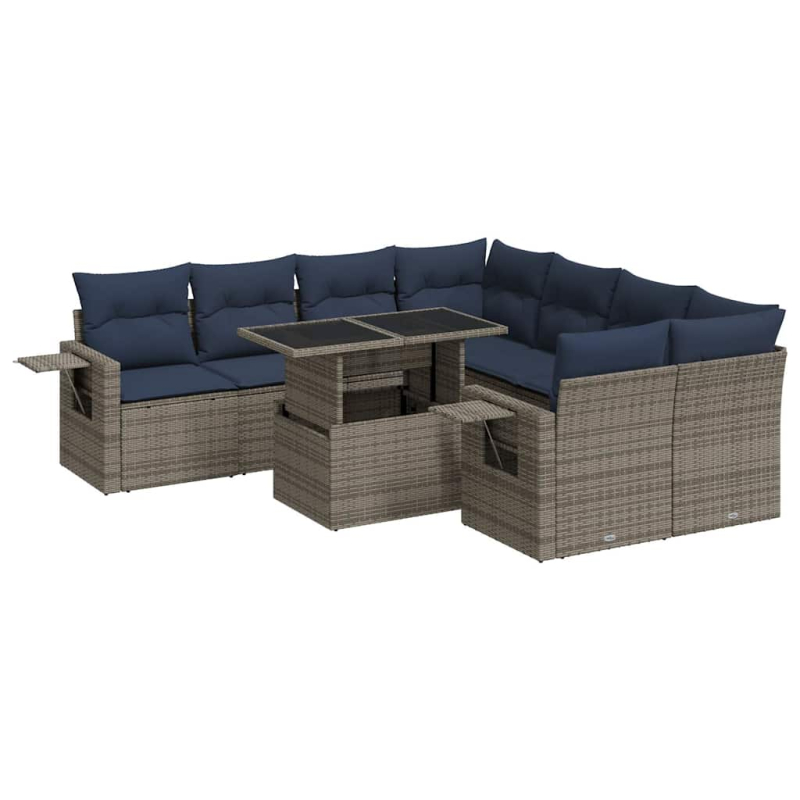 9-tlg. Garten-Sofagarnitur mit Kissen Schwarz Poly Rattan