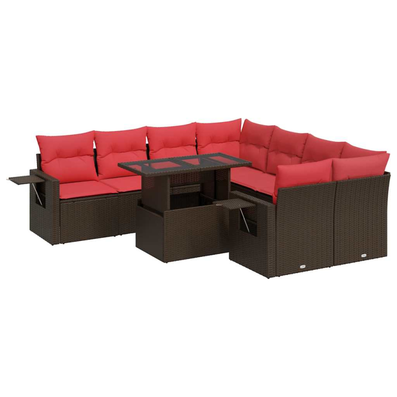 9-tlg. Garten-Sofagarnitur mit Kissen Grau Poly Rattan Akazie