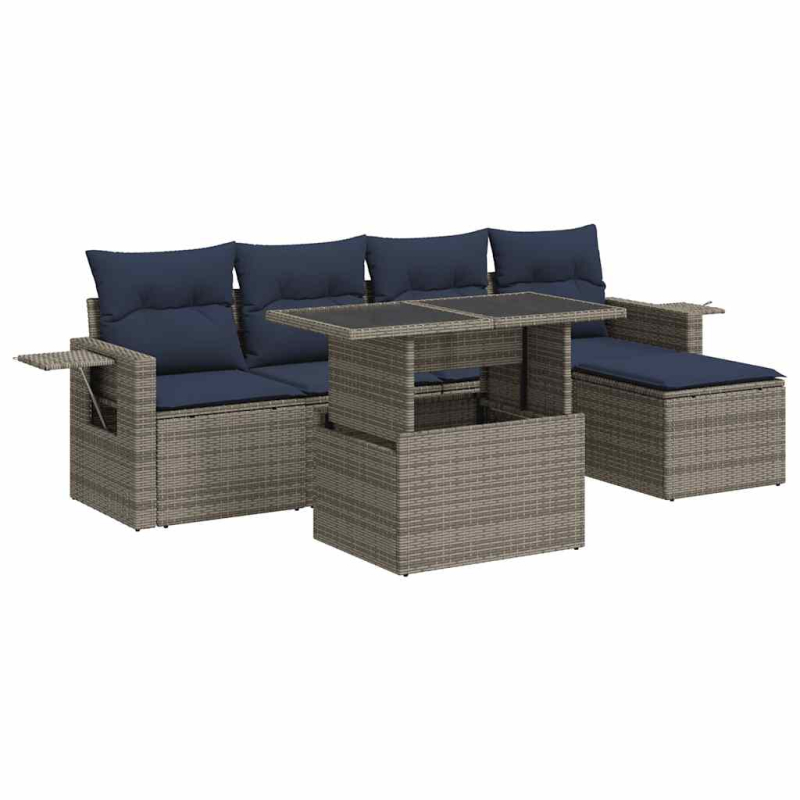 6-tlg. Garten-Sofagarnitur mit Kissen Schwarz Poly Rattan