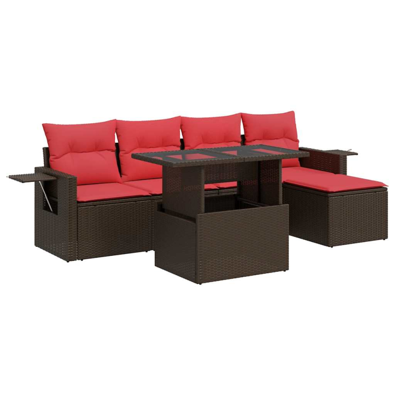 6-tlg. Garten-Sofagarnitur mit Kissen Grau Poly Rattan Akazie