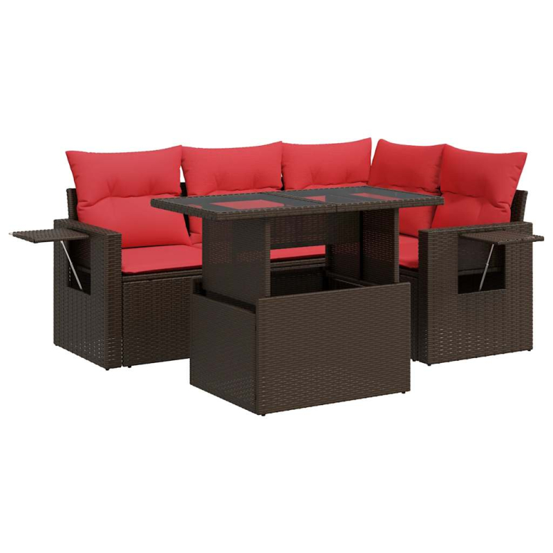 5-tlg. Garten-Sofagarnitur mit Kissen Grau Poly Rattan Akazie