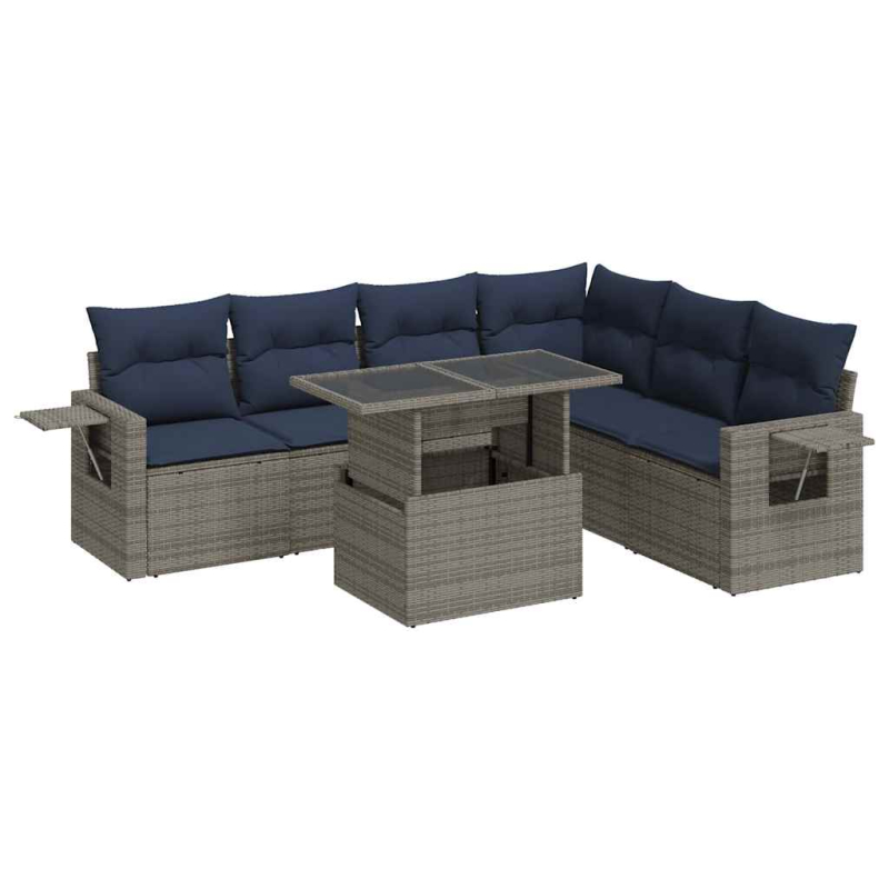 7-tlg. Garten-Sofagarnitur mit Kissen Schwarz Poly Rattan