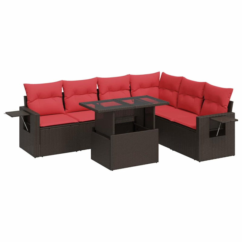 7-tlg. Garten-Sofagarnitur mit Kissen Grau Poly Rattan Akazie