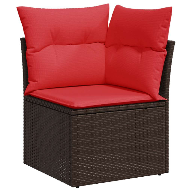 7-tlg. Garten-Sofagarnitur mit Kissen Braun Poly Rattan Akazie