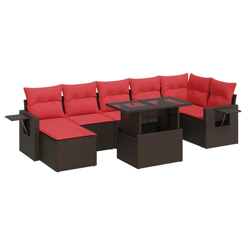 8-tlg. Garten-Sofagarnitur mit Kissen Braun Poly Rattan Akazie