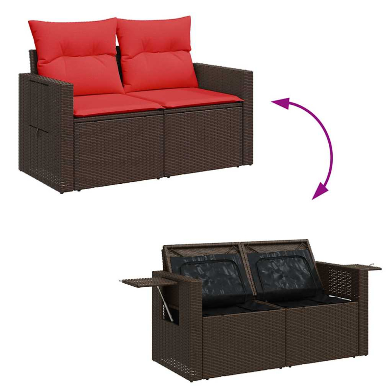 11-tlg. Garten-Sofagarnitur mit Kissen Braun Poly Rattan Akazie