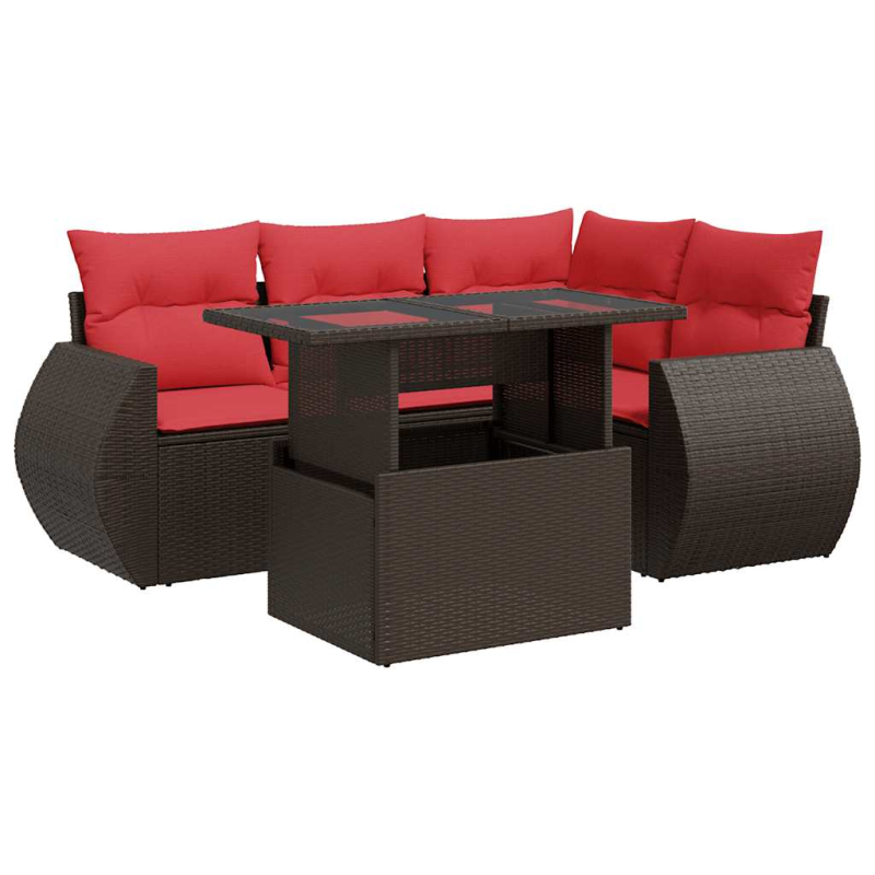 5-tlg. Garten-Sofagarnitur mit Kissen Braun Poly Rattan Akazie