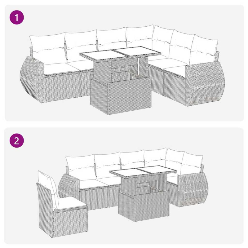 7-tlg. Garten-Sofagarnitur mit Kissen Braun Poly Rattan Akazie