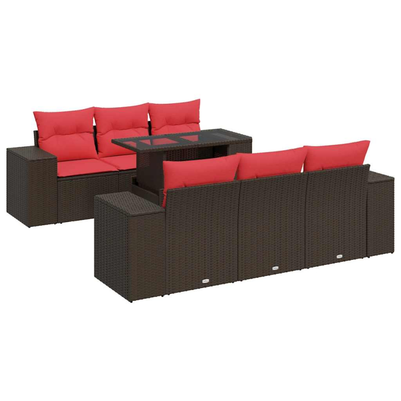 7-tlg. Garten-Sofagarnitur mit Kissen Braun Poly Rattan Akazie
