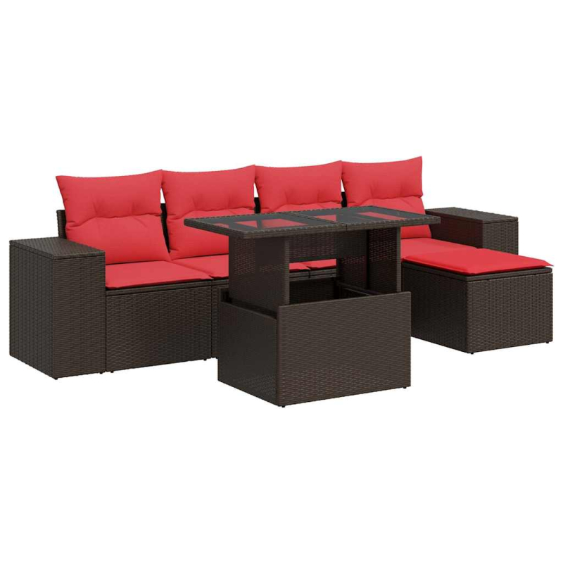 6-tlg. Garten-Sofagarnitur mit Kissen Braun Poly Rattan Akazie