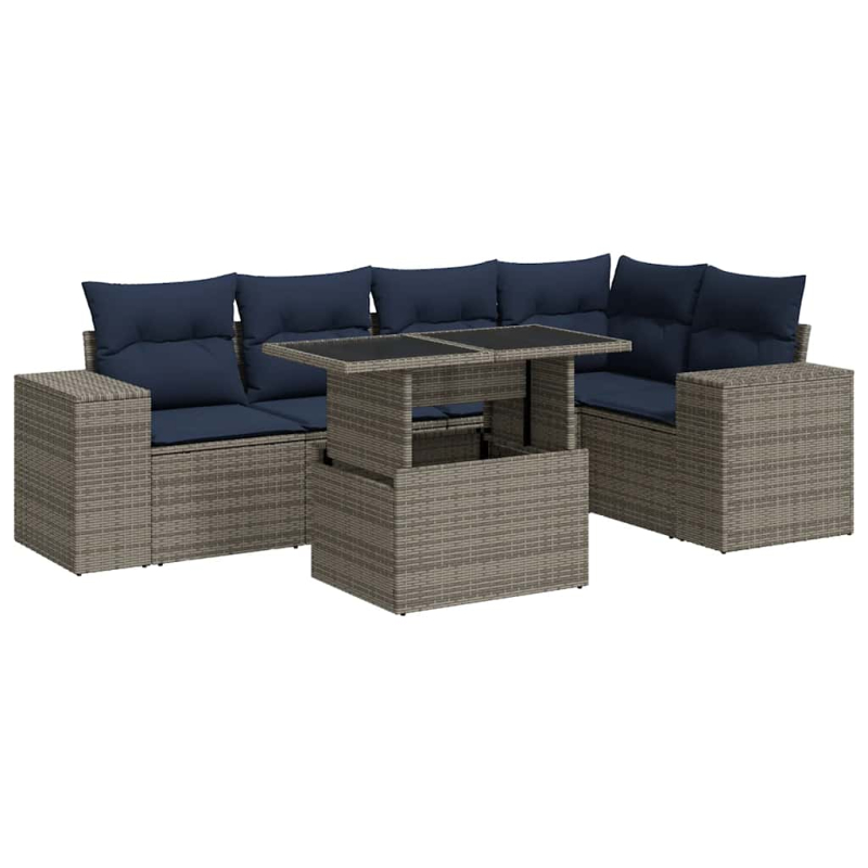 6-tlg. Garten-Sofagarnitur mit Kissen Schwarz Poly Rattan