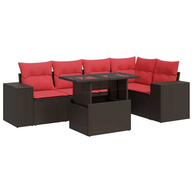 6-tlg. Garten-Sofagarnitur mit Kissen Braun Poly Rattan Akazie