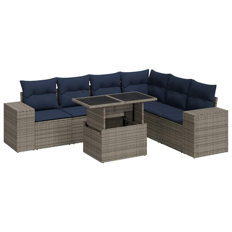 14-tlg. Garten-Sofagarnitur mit Kissen Grau Poly Rattan Akazie