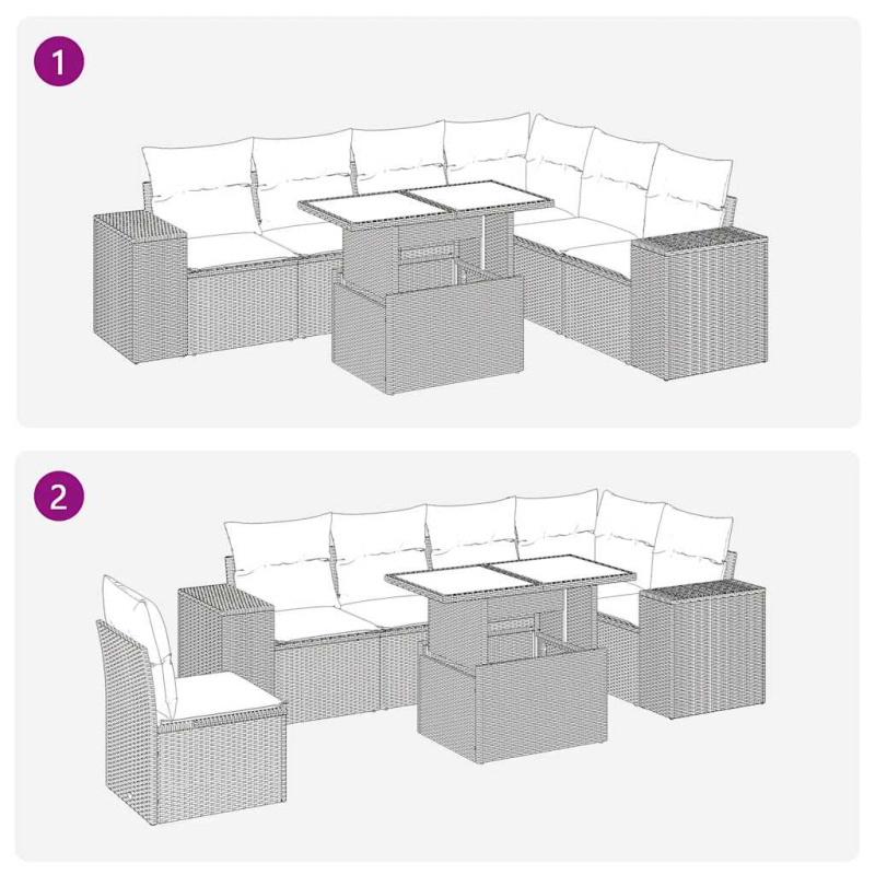 14-tlg. Garten-Sofagarnitur mit Kissen Grau Poly Rattan Akazie
