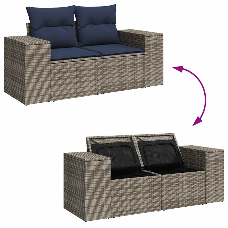 14-tlg. Garten-Sofagarnitur mit Kissen Grau Poly Rattan Akazie