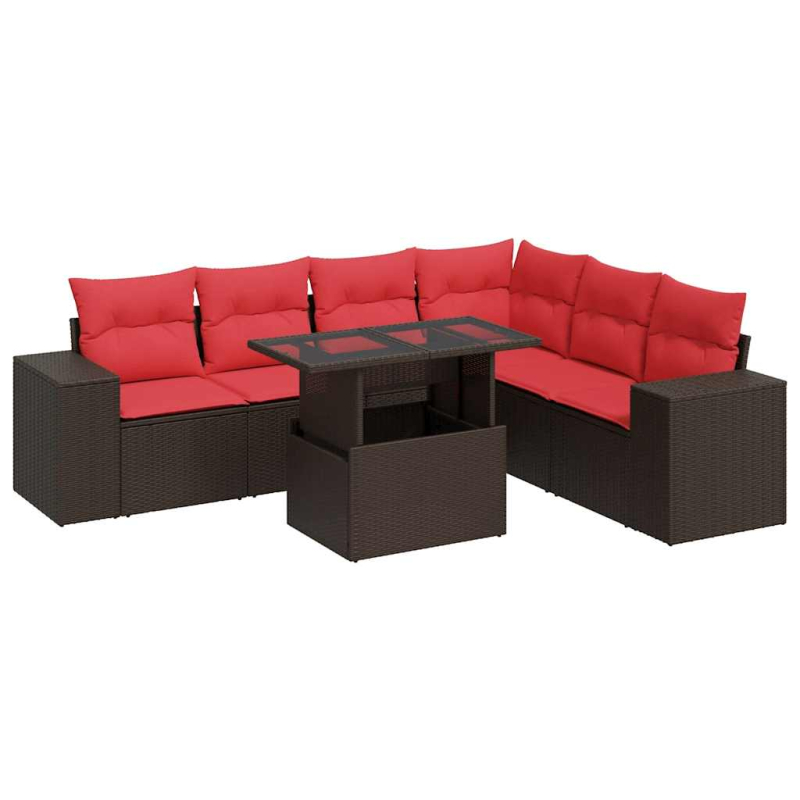 14-tlg. Garten-Sofagarnitur mit Kissen Braun Poly Rattan Akazie