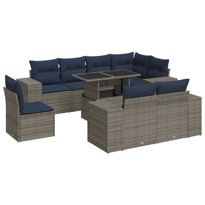 16-tlg. Garten-Sofagarnitur mit Kissen Grau Poly Rattan Akazie
