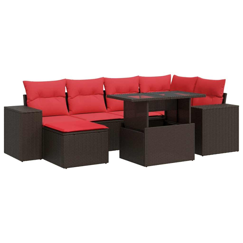 9-tlg. Garten-Sofagarnitur mit Kissen Braun Poly Rattan Akazie