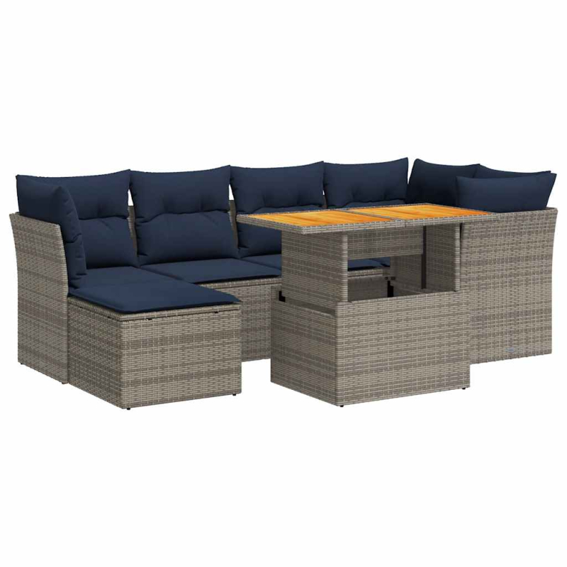 7-tlg. Garten-Sofagarnitur mit Kissen Grau Poly Rattan