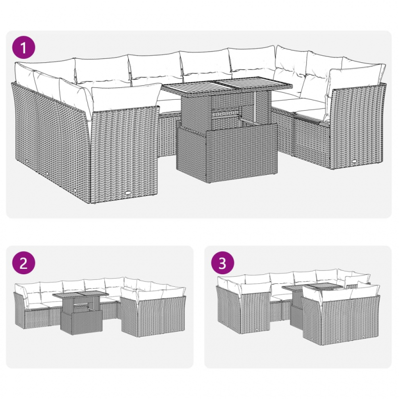 10-tlg. Garten-Sofagarnitur mit Kissen Schwarz Poly Rattan