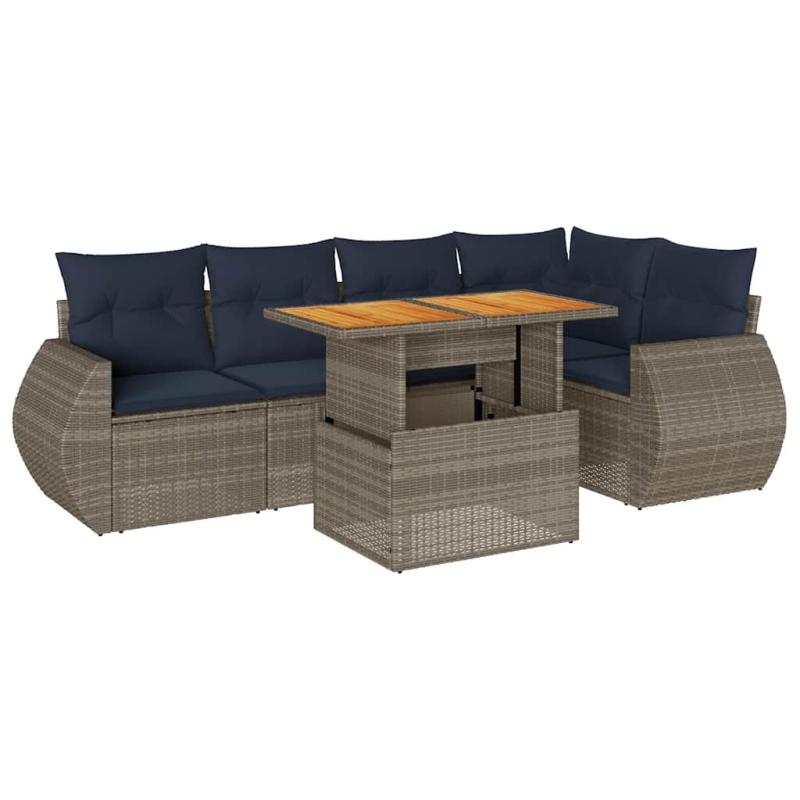 6-tlg. Garten-Sofagarnitur mit Kissen Grau Poly Rattan