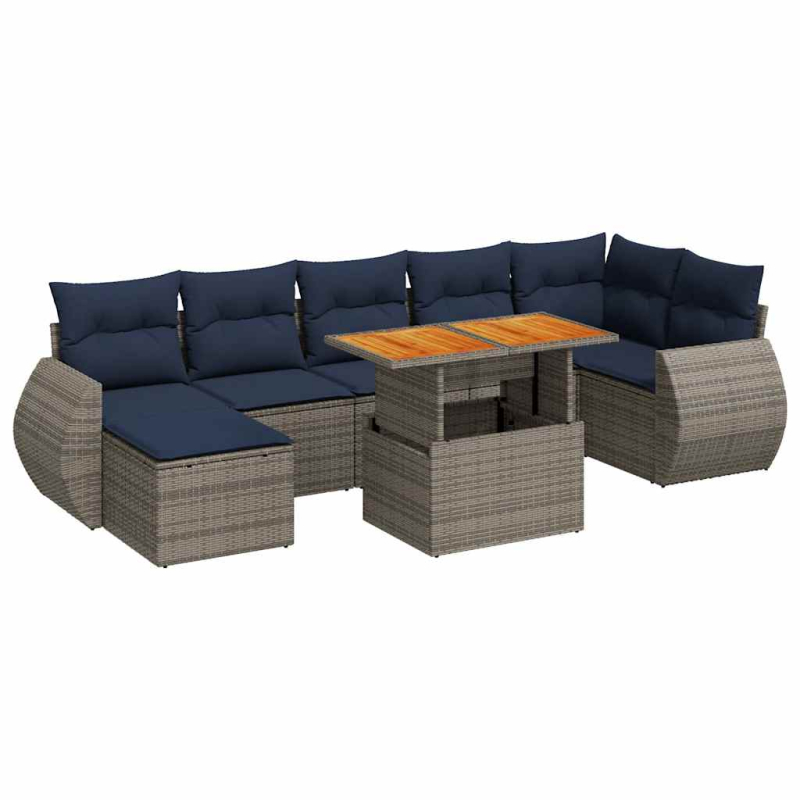 8-tlg. Garten-Sofagarnitur mit Kissen Grau Poly Rattan
